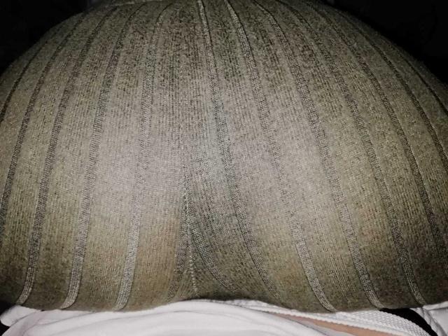 Chichiy's big ass, covered in a green, textured fabric with vertical lines, is centered in the photo, showing a slight white garment at the bottom.