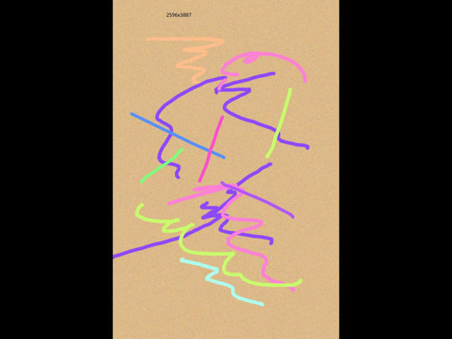 Abstract lines in bright neon colors (pink, blue, green, purple) on beige paper, resembling a minimalist, digital drawing of olegator-hot's face and upper body.