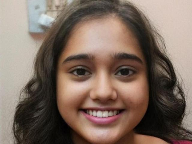 Rosysona has brown wavy hair, dark eyebrows, brown eyes, and is smiling with pink lipstick, showing white teeth. She has a small nose and is looking at the camera.