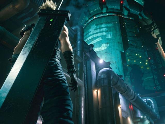 Consento-hot with muscular arms, black gloves, and leather pants, standing in front of a large metal structure, glowing green eyes, industrial setting, low angle, dark, moody.