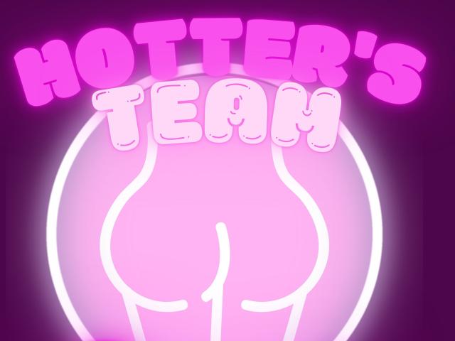 HottersTeam's pink neon outline butt with a glowing circle behind, featuring a white outline and pink neon text at the top. 