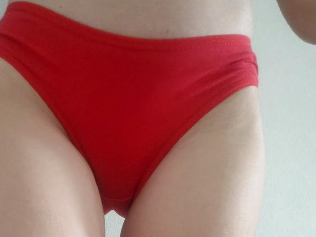 Martas rote Unterhose, eng an ihren blassen, kurvigen und leicht behaarten Oberschenkeln, mit ihrem weichen Bauch knapp darüber. Ihr Schambereich ist deutlich bedeckt..