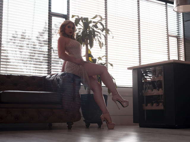 Silhouette of MisseScarleth, sexy and confident, sitting on a chair, wearing a sparkly dress, high heels, legs crossed, sunlight streaming through blinds, potted plant in background, modern living room.