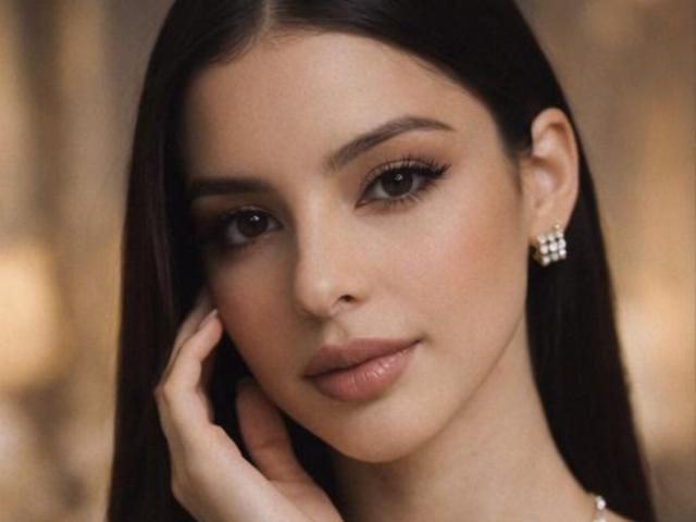 IsabellaJames has dark brown hair, brown eyes, and is touching her face with a hand. She's wearing diamond earrings and has subtle makeup with pinkish nude lips.