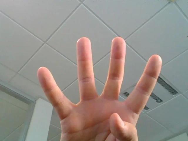 GeorgTest-hots Hand ist in der Luft, die Finger sind gespreizt, und man sieht eine leicht verschmutzte, rosa Haut mit sichtbaren Adern, die im Bildmittelpunkt liegt..
