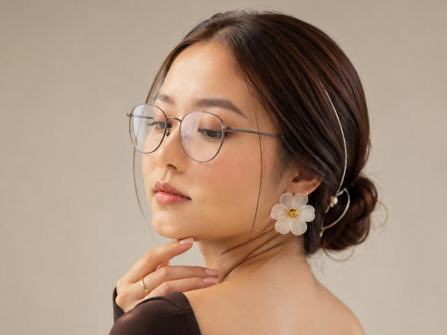 LavonKolsrud a les cheveux bruns attachés en chignon, porte des lunettes rondes, un haut marron et des boucles d'oreilles en forme de fleurs blanches, et une main qui touche son menton, regardant légèrement vers le bas..
