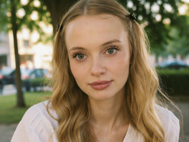LawanaDavito has blonde wavy hair, green eyes, and is wearing a white top with black hair clips, looking straight at the camera with a slight smile.