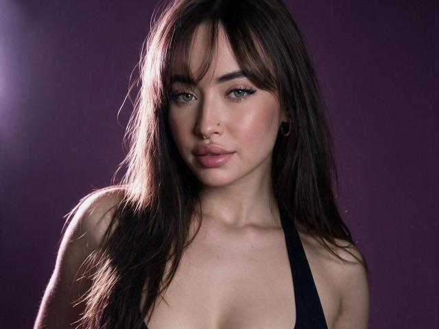 LexiHerzig-hot has long brown hair, light skin, and a nose ring. She's wearing a black halter top, showing her tits. She's looking at the camera with a slight smile.