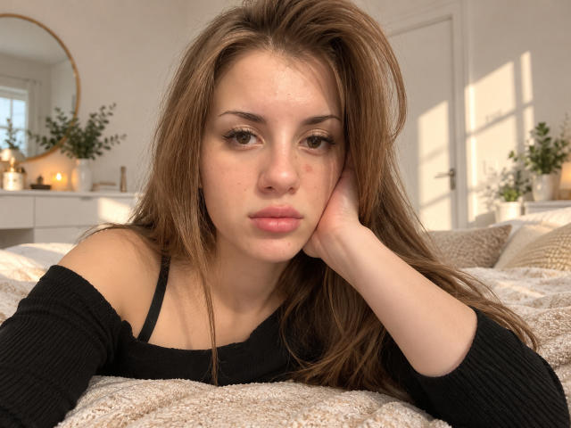 Mahalia Wileczek, avec ses lèvres charnues et ses yeux marron, repose sa tête sur sa main, portant un haut noir à une épaule, des cheveux bruns et une expression neutre..