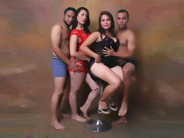 GroupAllHotSex - online show sexy with this chestnut hair Group of four 