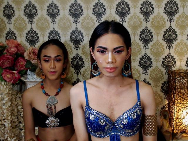 TwoLovelyShemales - Webcam porn avec ce Couple Trans plutôt filiforme sur Xlovecam 