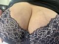Barbarica's big, fat tits in a black lace bra, showing prominent cleavage and lace pattern. Her skin is light with visible veins. The bra has floral lace designs.