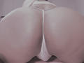 AmberDemons' big, round butt in a white thong, showing a thin strap between her butt cheeks, with her back towards the camera, emphasizing her butt and thong.