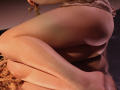 TriciaBarnes' ass and legs are in the foreground, her skin is pink and shiny, she's kneeling with her back to the camera, her brown hair is visible.