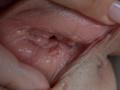 AuroraStar's pink, wet pussy being spread open by fingers, showing detailed, fleshy, slightly wrinkled inner labia with small, glistening clitoral hood and surrounding tissue.